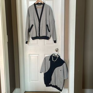 Alan Stuart matching black white and grey rock a billy shirt and jacket Size L.